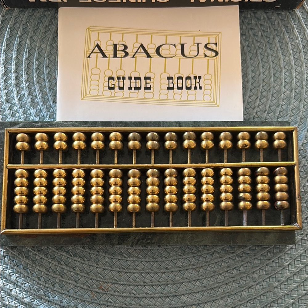 Vintage Brass Mini Abacus on Marble Base, Comes with Original Box & Guide